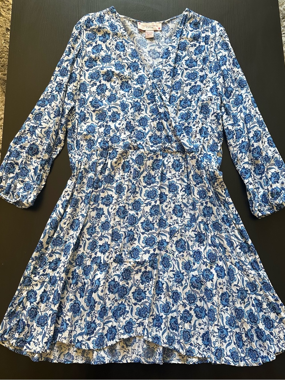 Blue Floral Wrap-Style Mini Dress